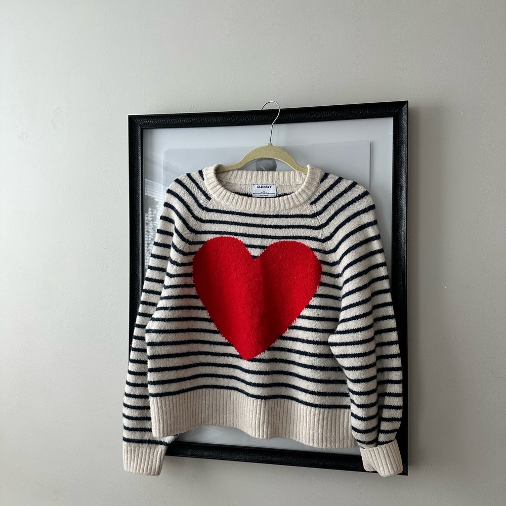 Old Navy Navy Striped Sweater with Red Heart